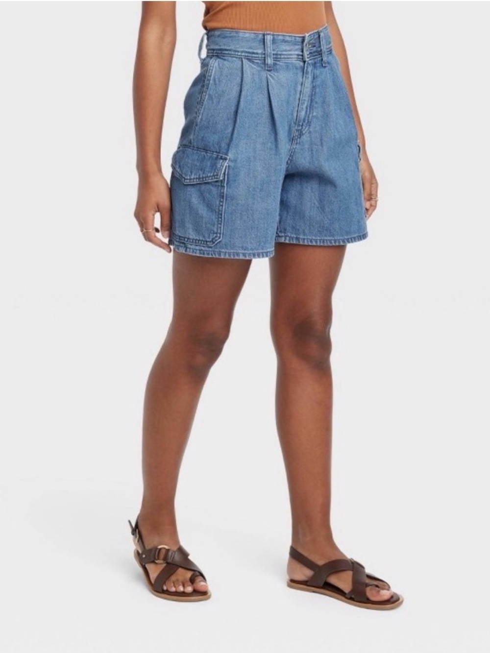 Universal Thread Light Blue High-Rise Denim Cargo Shorts
